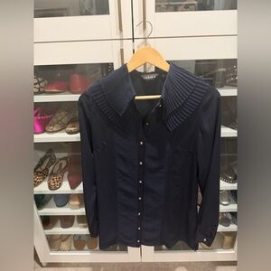 Mina UK Navy Pleated Collar Blouse